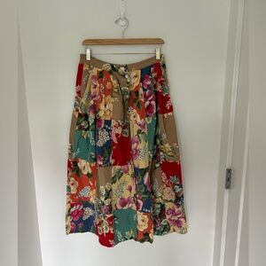 Susan Bristol high waist front buttons patchworks cotton skirt
